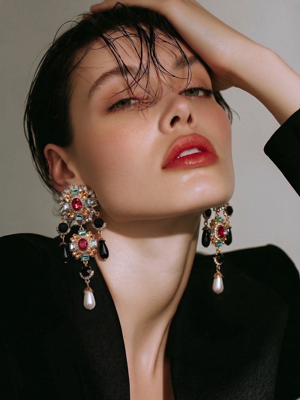 Vintage Designer Inspired Multicolor Statement Drop Earrings with Pearl
